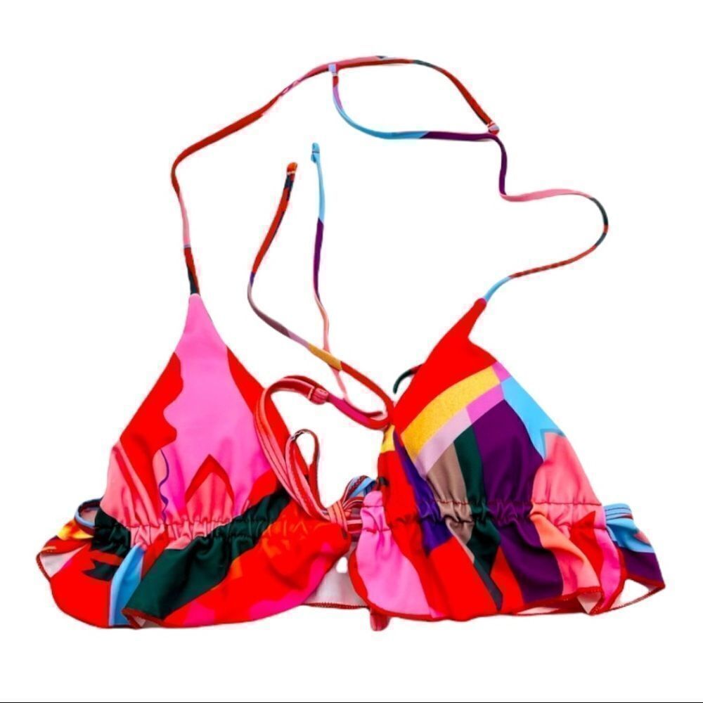 Colorful Triangle Tie Around Neck Bikini Top